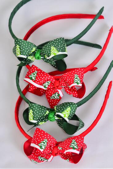 Headband Horseshoe Alpine Winter Snow Day Grosgrain Bow-tie / 12 pcs Bow = Dozen Bow Size - 3" x 2" wide , 6 of each Color Asst , Hang Tag & UPC Code , Clear Box