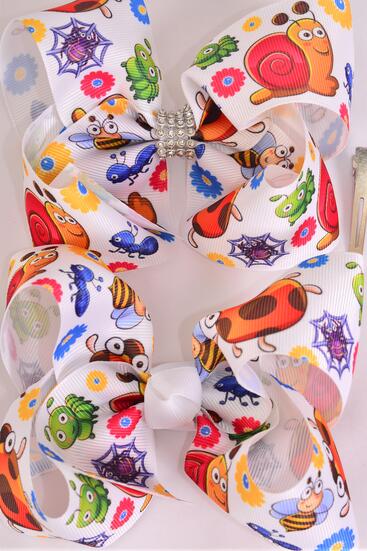 Hair Bow Jumbo Cute Snail Spring Bugs Mix Grosgrain Bow-tie / 12 pcs Bow = Dozen Alligator Clip , Size - 6" x 5" Wide , Clip Strip & UPC Code
