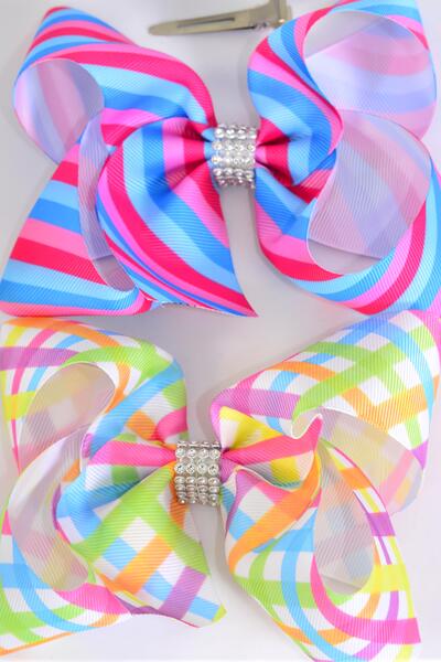 Hair Bow Jumbo Plaid Grosgrain Bow-tie / 12 pcs Bow = Dozen Plaid , Alligator Clip , Size - 6" x 5" Wide , Clip Strip & UPC Code