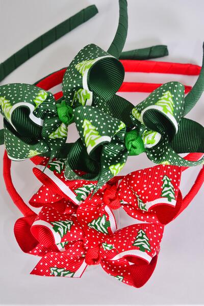 Headband Horseshoe Alpine Winter Snow Day Grosgrain Bow-tie / 12 pcs Bow = Dozen Bow Size - 3" x 2" wide , 6 of each Color Asst , Hang Tag & UPC Code , Clear Box