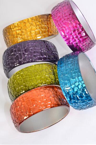 Bracelet Bangle Acrylic Cateye Carved Mirror Finish Multi Color Asst  / 12 pcs = Dozen Multi , Size - 2.75" x 1.25" Wide , 2 of each Pattern Asst , Hang tag & Opp Bag & UPC Code 