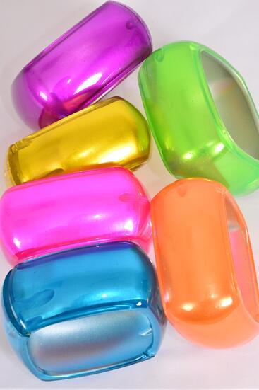 Bracelet Bangle Acrylic Hinge Cat-eye Hinge Square Silky Multi / 12 pcs = Dozen Multi , Hinge , Size - 2.75" x 1.75" Dia Wide , 2 Fuchsia , 2 Yellow , 2 Blue , 2 Purple , 2 Lime Green , 2 Orange Mix , Hang tag & OPP bag & UPC Code