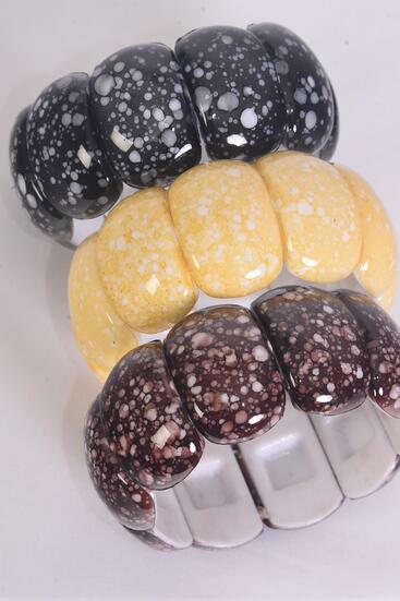 Bracelet Acrylic Gemstone Look Stretch / 12 pcs = Dozen  Stretch , 4 of each Color Asst , Hang Tag & OPP Bag & UPC Code