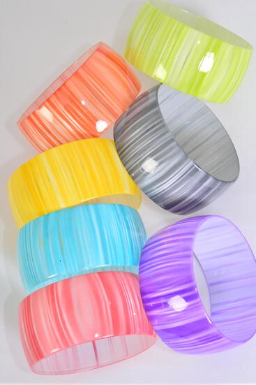 Bracelet Bangle Acrylic Wide Candy Stripes Multi / 12 pcs = Dozen Multi , Size - 2.75 " x 1.5" Dia Wide , 2 Red , 2 Gray , 2 Lime , 2 Purple , 2 Blue , 1 Yellow , 1 Orange Color Asst , Hang tag & Opp Bag & UPC Code
