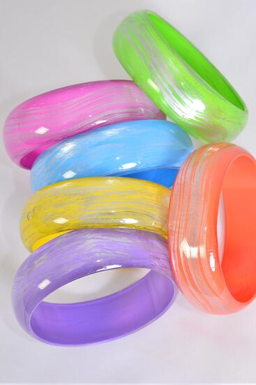 Bracelet Bangle Acrylic Brush Stroke Citrus / 12 pcs = Dozen Citrus , Size - 2.75" x 1" Dia Wide , 2 Purple , 2 Blue , 2 Yellow , 2 Fuchsia , 2 Lime , 2 Orange Color Asst , Hang Tag & Opp bag & UPC Code