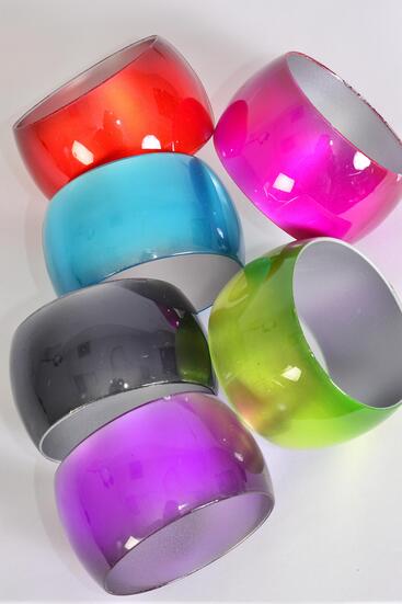 Bracelet Bangle Acrylic Wide Cat-eye Multi / 12 pcs = Dozen Mutil , Size - 2.75" x  1.75" Wide , 2 Black , 2 Red , 2 Blue , 2 Fuchsia , 2 Purple , 2 Green Color Asst , Hang Tag & Opp bag & UPC Code