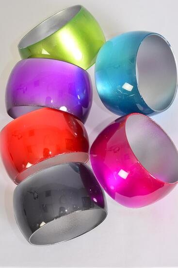 Bracelet Bangle Acrylic Wide Cat-eye Multi / 12 pcs = Dozen Mutil , Size - 2.75" x  1.75" Wide , 2 Black , 2 Red , 2 Blue , 2 Fuchsia , 2 Purple , 2 Green Color Asst , Hang Tag & Opp bag & UPC Code