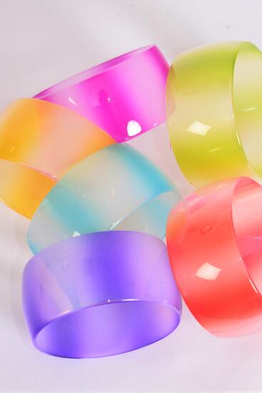 Bracelet Bangle Acrylic Tiedye Rainbow Color Asst / 12 pcs = Dozen  Multi , Size - 2.75" x 1.25" Dia Wide , 2 Fuchsla , 2 Blue , 2 Lime , 2 Orange , 2 Yellow , 2 Purple Color Asst , Hang tag & OPP bag & UPC Code
