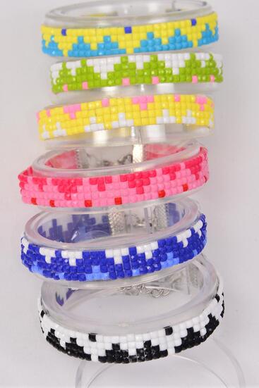 Bracelet Aztec Loom Pattern Asst Colors Multi / 12 pcs = Dozen with Extenstion Chain , 2 of each Color Asst , Display Card & OPP Bag & UPC Code