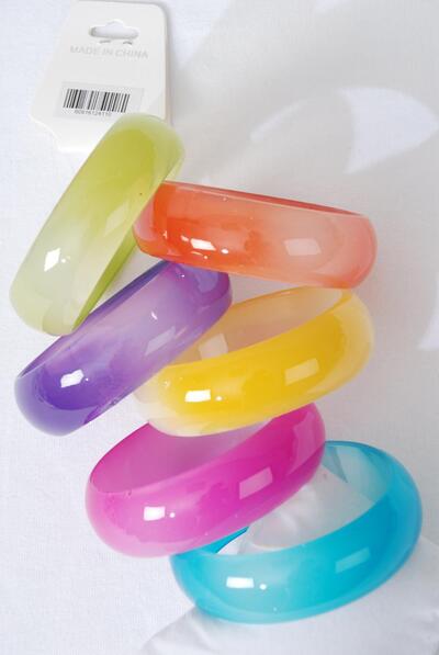 Bracelet Bangle Acrylic Gradient Tiedye Multi / 12 pcs = Dozen Multi , Size - 2.75" x 1" Dia Wide , 2 Fuchsia , 2 Blue , 2 Yellow , 2 Purple , 2 Lime , 2 Orange Color Asst , Hang tag & OPP bag & UPC Code