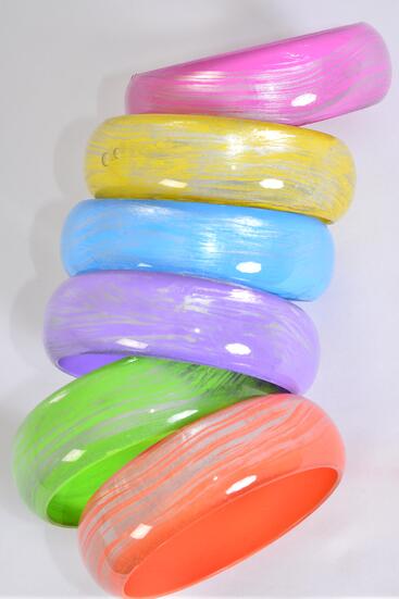 Bracelet Bangle Acrylic Brush Stroke Citrus / 12 pcs = Dozen Citrus , Size - 2.75" x 1" Dia Wide , 2 Purple , 2 Blue , 2 Yellow , 2 Fuchsia , 2 Lime , 2 Orange Color Asst , Hang Tag & Opp bag & UPC Code