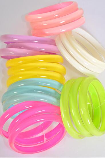 Bracelet Bangle 36 pcs Poly Cateye Pastel / 12 card = Dozen 2.75" Dia Wide , 2 Baby Pink , 2 Lavender , 2 Blue , 2 Yellow , 2 White , 1 Lime , 1 Hot Pink Color Asst , Hang Tag & Opp Bag & UPC Code