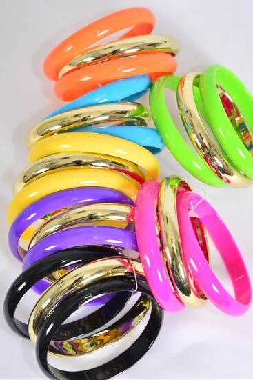 Bracelet Bangle 36 pcs Acrylic Multi /  12 pcs = Dozen Size - 2.75" x 0.5" Dia Wide , 2 Black , 2 Yellow , 2 Purple , 2 Blue , 2 Fuchsia , 1 Orange , 1 Lime Color Mix , Hang Tag & OPP bag & UPC Code