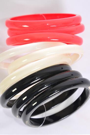 Bracelet Bangle 36 pcs Poly Cateye Red White Black Mix / 12 card = Dozen  Size - 2.75" Dia Wide , 4 Red , 4 White , 4 Black Mix , Hang Tag & Opp Bag & UPC Code