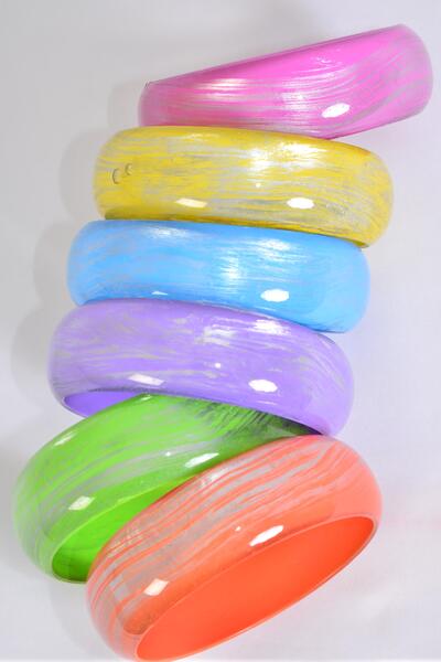 Bracelet Bangle Acrylic Brush Stroke Citrus / 12 pcs = Dozen Citrus , Size - 2.75" x 1" Dia Wide , 2 Purple , 2 Blue , 2 Yellow , 2 Fuchsia , 2 Lime , 2 Orange Color Asst , Hang Tag & Opp bag & UPC Code