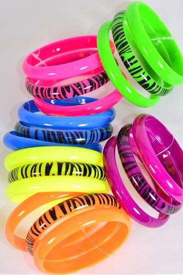 Bracelet Bangle 36 pcs Acrylic Multi Zebra Print / 36 pcs  = Dozen  Multi , Size - 2.75" x 0.5" Wide , 2 of each Color Asst , Hang Tag & OPP Bag & UPC Code , 