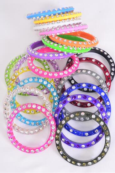 Bracelet Bangle Acrylic Stones 2 Sides All Around / 12 pcs = Dozen  Size - 2.75" x 0.5" Dia" Wide , Choose Colors , Hang tag & OPP bag & UPC Code 