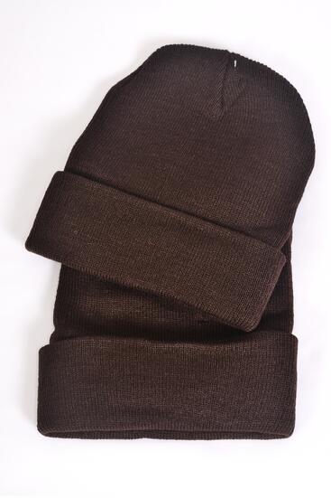 Winter Knitted Hat Beanie Skull Cap Polyester Heavy Weight Brown / 12 pcs = Dozen   Brown , Hang tag & OPP bag & UPC Code