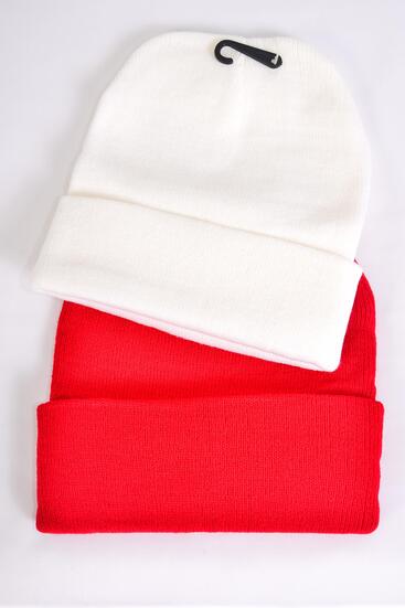Hat Winter Knitted Hat Beanie Skull Cap Polyester Heavy Weight Red White Color Mix / 12 pcs = Dozen  Color - 6 Red , 6 White Color Asst , Hang tag & OPP bag & UPC Code