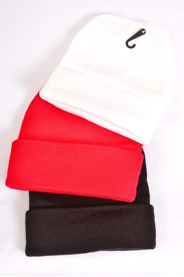 Hat Winter Knitted Hat Beanie Skull Cap Polyester Heavy Weight Red White Brown Color Mix / 12 pcs = Dozen Color - 4 White , 4 Red , 4 Brown Color Asst , Hang tag & OPP bag & UPC Code