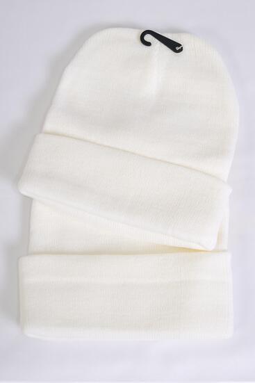 Winter Knitted Hat Beanie Skull Cap Polyester Heavy Weight White / 12 pcs = Dozen White , Hang tag & OPP bag & UPC Code