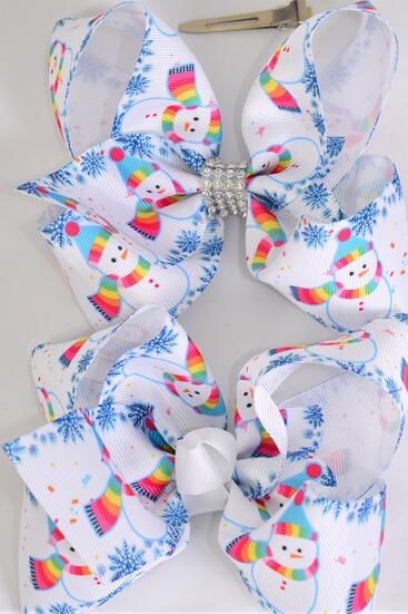 Hair Bow Jumbo Snowman Grosgrain Bow-tie / 12 pcs Bow = Dozen  Snowman , Alligator Clip , Size - 6" x 5" Wide , Clip Strip & UPC Code