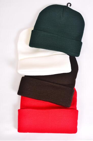 Hat Winter Knitted Hat Beanie Skull Cap Polyester Heavy Weight Multi / 12 pcs = Dozen  Multi , Color - 3 White , 3 Huntegreen , 3 Red , 3 Brown Color Asst , Hang tag & OPP bag & UPC Code