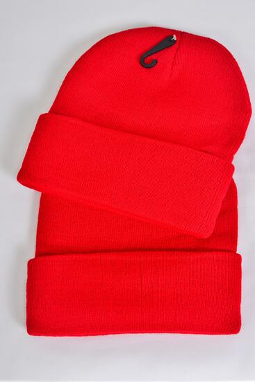 Winter Knitted Hat Beanie Skull Cap Polyester Heavy Weight Red / 12 pcs = Dozen  Red , Hang tag & OPP bag & UPC Code
