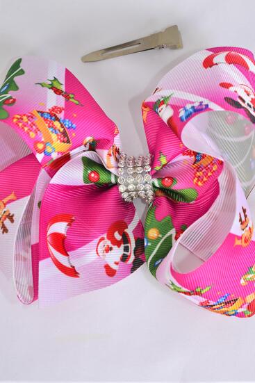 Hair Bow Jumbo Christmas Tree Grosgrain Bow-tie / 12 pcs Bow = Dozen  Alligator Clip , Size - 6" x 5" Wide , Clip Strip & UPC Code