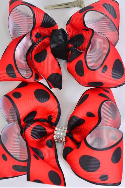 Hair Bow Jumbo Polkadot Grosgrain Bow-tie / 12 pcs Bow = Dozen Alligator Clip , Size - 6" x 5" Wide , Clip Strip & UPC Code