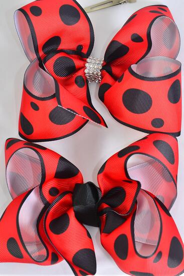 Hair Bow Jumbo Polkadot Grosgrain Bow-tie / 12 pcs Bow = Dozen Alligator Clip , Size - 6" x 5" Wide , Clip Strip & UPC Code
