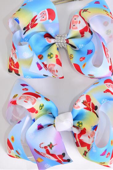Hair Bow Jumbo Happy Santa Christmas Day Santa Grosgrain Bow-tie / 12 pcs Bow = Dozen Santa , Alligator Clip , Size - 6" x 5" Wide , Clip Strip & UPC Code