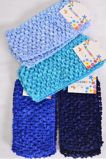 Ballerina Headband 24 pcs Stretch Blue Mix / 12 card = Dozen Blue Mix , Size - 2.75" x 5.5" , 3 Baby Blue , 3 Turquoise , 3 Roya Blue , 3 Navy Color Asst ,Hang tag Opp bag & UPC Code  