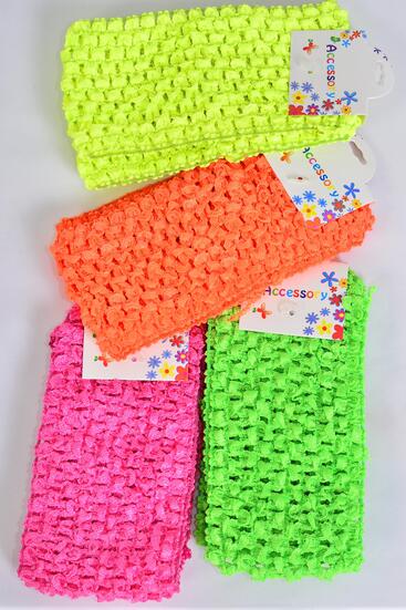 Ballerina Headband 24 pcs Stretch Neon / 12 card = Dozen Neon , Size - 2.75" x 5.5" Wide , 3 of each Color Asst , Hang tag & UPC Code , 2 pcs per card , 12 card = Dozen