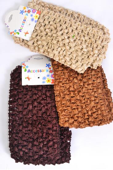 Ballerina Headband 24 pcs Stretch Brown Tone Mix / 12 card = Dozen Brown Mix , Size - 2.75" x 5.5" Wide , 4 Khaki , 4 Light Brown , 4 Dark Brown Color Asst , 2 pcs per Card , 12 card = Dozen