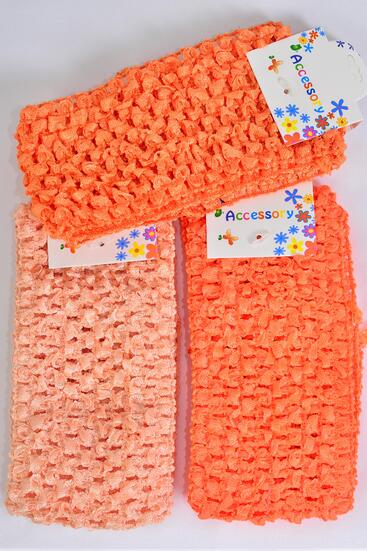 Ballerina Headband 24 pcs Stretch Orange Mix / 2 pcs per card , 12 card = Dozen Orange Mix , Stretch , Size - 2.75" x 5.5" Wide , 4 Peach , 4 Tangerine , 4 Autumn Orange Color Asst , Hang tag & UPC Code 