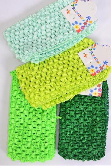 Ballerina Headband 24 pcs Stretch Green Mix / 12 card = Dozen Green Mix , Size - 2.75" x 5.5" Wide , 3 Mint , 3 Lime , 3 Flash Green , 3 Kelly Green Color Asst , Opp Bag  & Hang tag & UPC Code 
