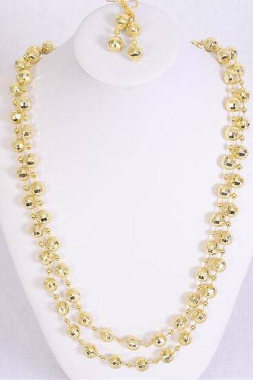 Necklace Sets Poly Diamond Cut Beads Gold / 12 pcs = Dozen Gold , 48" Long , Hang Tag & Opp Bag & UPC Code