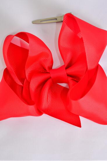 Hair Bow Jumbo Red Grosgrain Bow-tie / 12 pcs Bow = Dozen  Red , Alligator Clip , Size - 6" x 5" Wide , Clip Strip & UPC Code