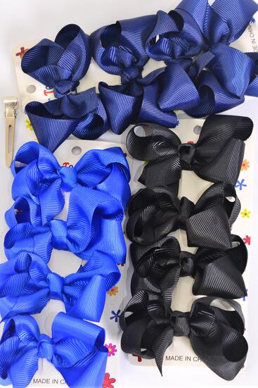 Hair Bows 48 pcs Grosgrain Bow-tie Black Royal Blue Navy Color Mix / 12 card = Dozen Alligator Clip , Bow Size - 3" x 2" Wide , 4 Black , 4 Royal Blue , 4 Navy Color Asst , 4 pcs per card , 12 card = Dozen