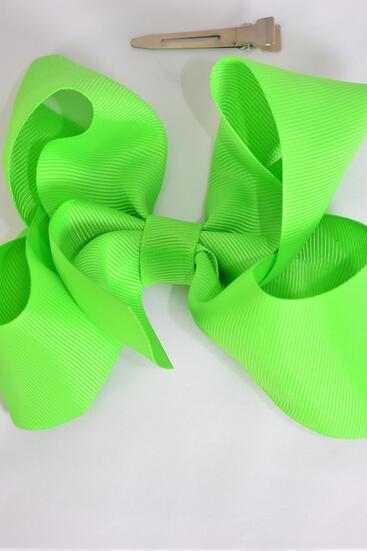  Hair Bow Jumbo Apple Green Grosgrain Bow-tie / 12 pcs Bow = Dozen  Apple Green , Alligator Clip , Size - 6" x 5" Wide , Clip Strip & UPC Code