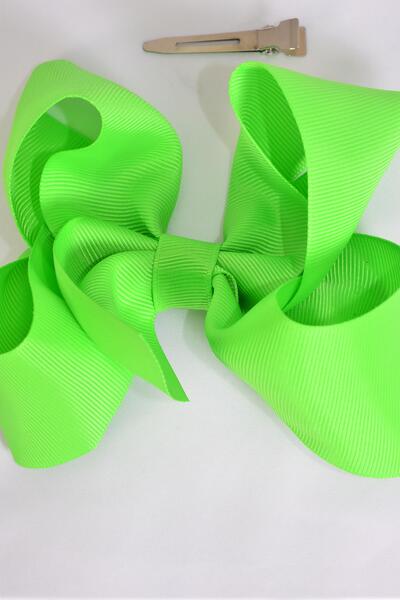 Hair Bow Jumbo Apple Green Grosgrain Bow-tie / 12 pcs Bow = Dozen  Apple Green , Alligator Clip , Size - 6" x 5" Wide , Clip Strip & UPC Code