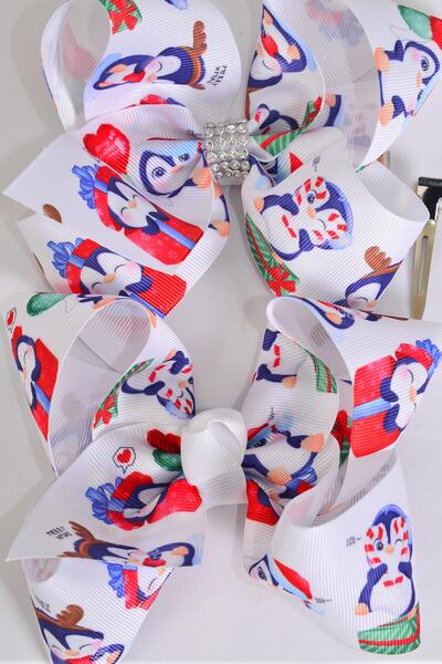 Hair Bow Jumbo Penguin Grosgrain Bow-tie / 12 pcs Bow = Dozen  Penguin , Alligator Clip , Size - 6" x 5" Wide , Clip Strip & UPC Code