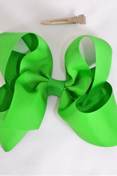 Hair Bow Jumbo Classic Kelly Green Green Grosgrain Bow-tie / 12 pcs Bow = Dozen Classic Green , Alligator Clip , Bow - 6" x 5" , Clip Strip & UPC Code