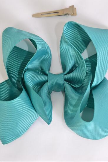 Hair Bow Jumbo Teal Green Grosgrain Bow-tie / 12 pcs Bow = Dozen  Alligator Clip , Size - 6" x 5" Wide , Clip Strip & UPC Code
