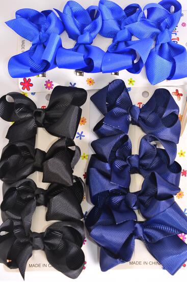 Hair Bows 48 pcs Grosgrain Bow-tie Black Royal Blue Navy Color Mix / 12 card = Dozen Alligator Clip , Bow Size - 3" x 2" Wide , 4 Black , 4 Royal Blue , 4 Navy Color Asst , 4 pcs per card , 12 card = Dozen