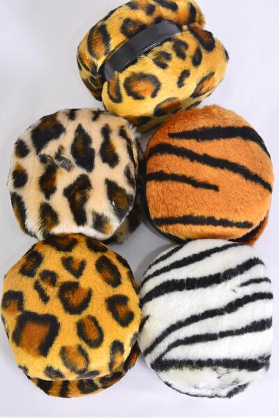 Earmuffs Plush Animal Pattern Mix / 12 pcs = Dozen 6 Brown Leopard , 2 Beige Leopard , 2 Brown Tiger , 2 White Tiger Color Asst , W OPP Bag
