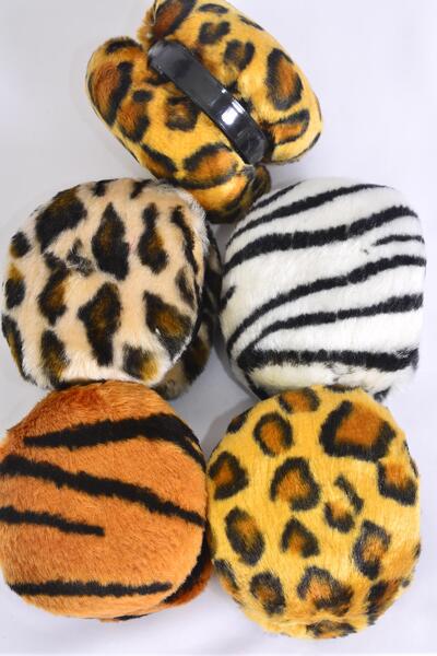 Earmuffs Leopard Tiger Pattern Mix Pattern Asst / 12 pcs = Dozen Adjustable , 6 Brown Leopard , 2 Beige Leopard , 2 Brown Tiger , 2 White Tiger Color Asst , W OPP bag