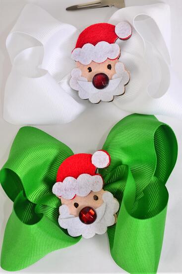 Hair Bow Jumbo Christmas Santa Grosgrain Bow-tie Green White Color Asst / 12 pcs Bow = Dozen Santa , Size - 6" x 5" Wide , Alligator Clip , 6 Green , 6 White Color Asst , Clip Strip & UPC Code