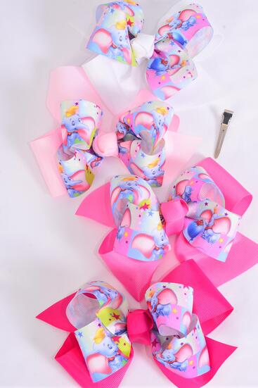 Hair Bow Jumbo Double Layered Cute baby Elephant Pink Mix Grosgrain Bow-tie / 12 pcs Bow = Dozen Pink Mix , Alligator Clip , Size - 6" x 5" Wide , 3 White , 3 Baby Pink , 3 Hot Pink , 3 Fuchsia Asst , Clip Strip & UPC Code